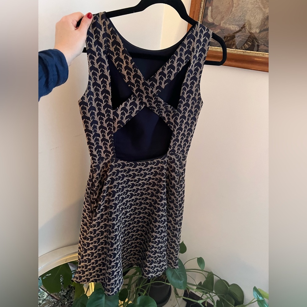 A-line Navy dress with Cross Back and White Stitching from Zara 🪢⚓️🧵🪡